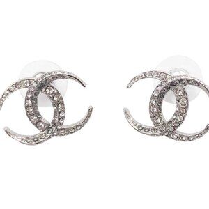 Chanel Silver CC Dubai Moonlight Crystal Piercing Earrings